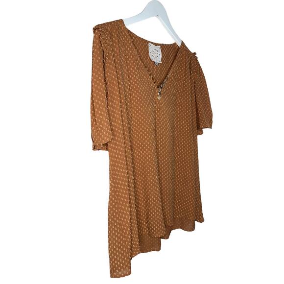 Johnny Was Brown Archer Flare Top Viscose Cotton Blend Lightweight Blouse Large - Picture 3 of 10